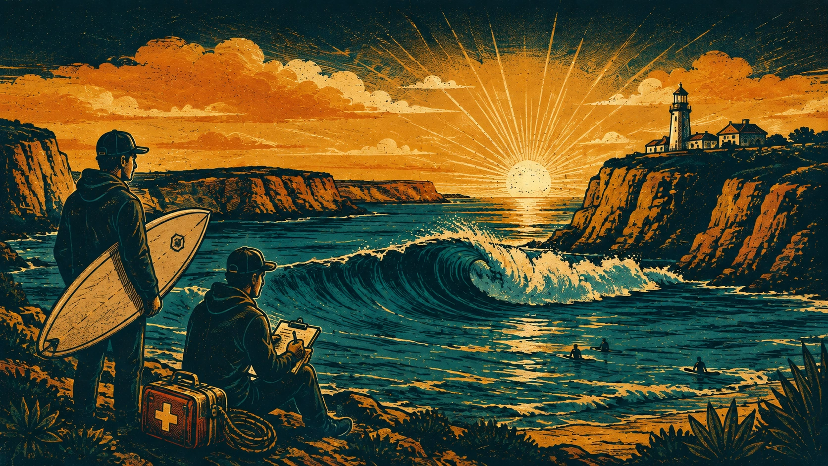 Vintage Algarve Meeresszene bei Sonnenuntergang